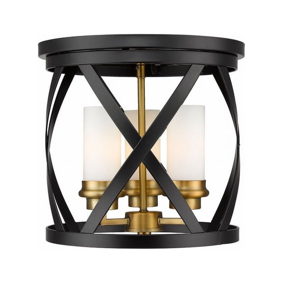 Z-Lite Malcalester 3 Light Glass Steel Cage Flush Mount in Black and Chrome