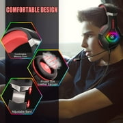 Gaming Headset for PC, PS5, PS4, Xbox Headset with 7.1 Surround Sound, Gaming Headphones with Noise Cancelling Flexible Mic RGB Light Memory Earmuffs for Xbox one, Switch, Mac