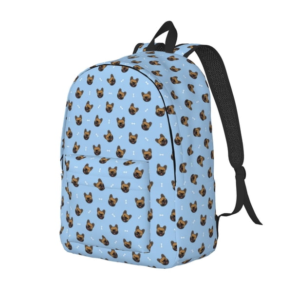 Balery french Bulldog Face Mochila Clásica Impresa Básica para Viaje, Mochila Escolar Resistente al Agua, Mochila de Lona con Correas Ajustables-Medium