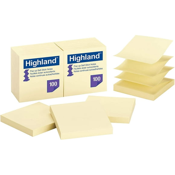 Highland 6549-PUY Notes Pop-up, 3 x 3 Pouces, Jaune, 12-Pads/Pack
