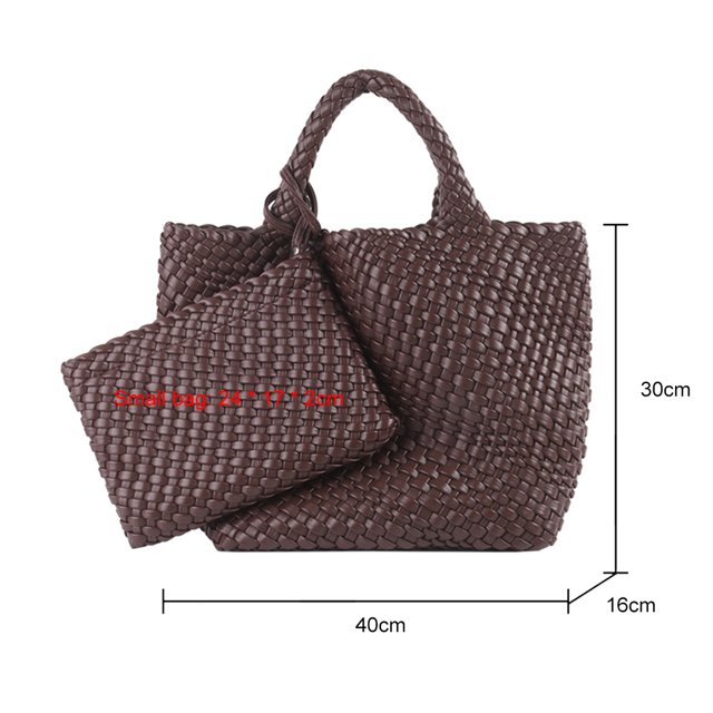 Bolsa de mano de moda de hombro femenino tejido PU grande con monedero (café) Likrtyny Para Estrenar