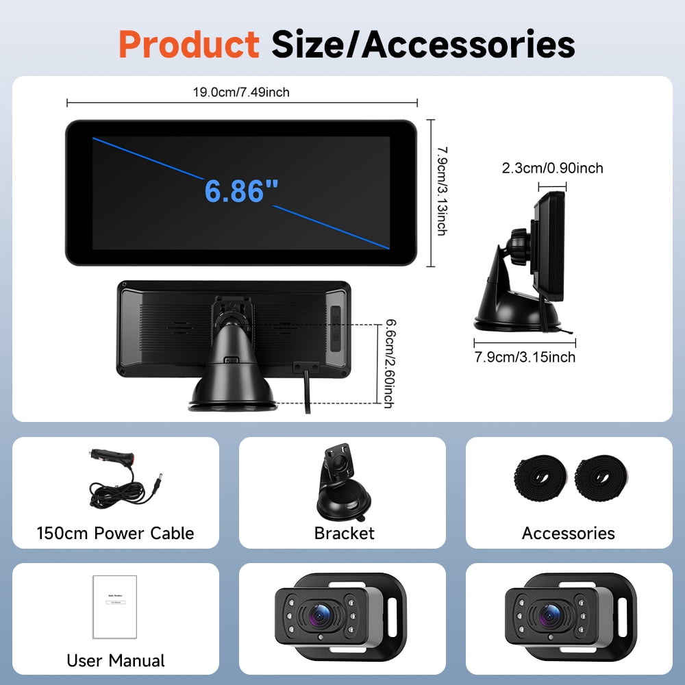 Podofo 6.86'' Baby Car Camera for Seat HD Bual Rear Facing for Baby, Car Camera for Baby Night Vision Wide View Angle Reusable Sucker Bracket, Easy Install 360° Adjustable