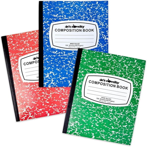 Wide Ruled Notebook Assorted Color, Marble Composition Notebook, Primary K-2, College Ruled - 3 pcs Notebooks for School