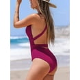 thumbnail image 5 of Women’s One Piece Swimsuit Sexy Deep V Neck Solid Red Bathing Suit - Red, 5 of 7