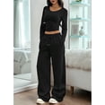 thumbnail image 4 of Women 2 Piece Matching Lounge Sets Clothing Comfiest Wide Leg Pants Y2K Sweatsuits Fall Outfit, 4 of 10