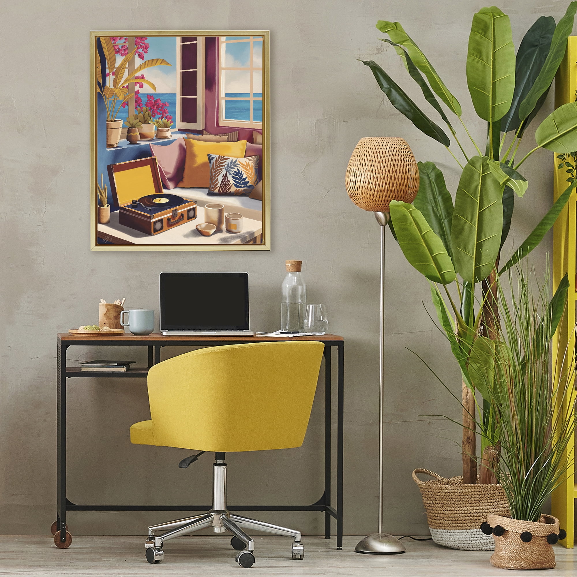 Stupell Industries Boho Vacation By The Sea Gold Framed Floater Canvas Wall Art, design by Lisa R Dumm