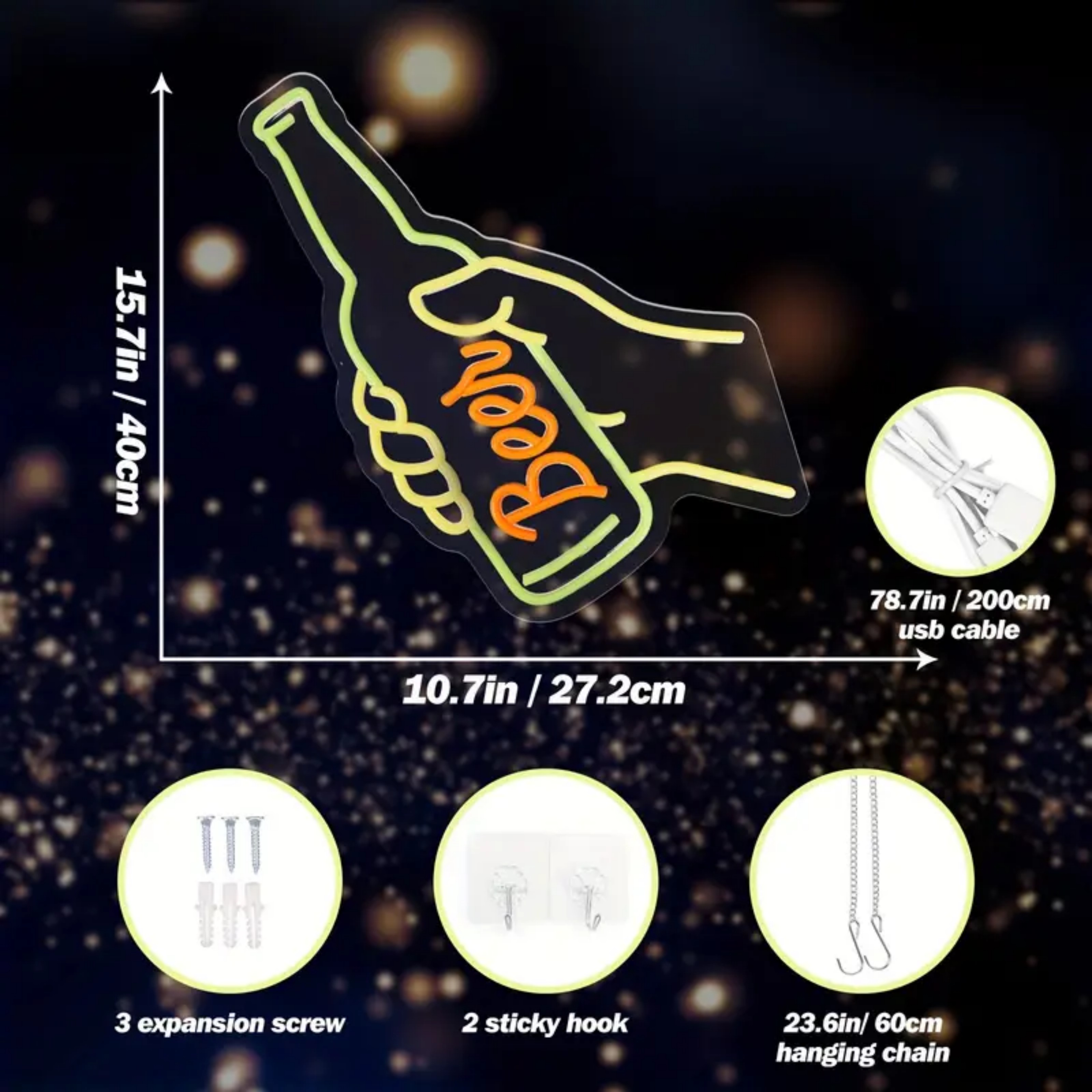 UPONRAY Beer Neon Signs, 10.7"*15.7" Dimmable & USB-Powered LED Neon Light, Stylish Wall Decor for Bar, Party, Restaurant, Living Room, Man Cave