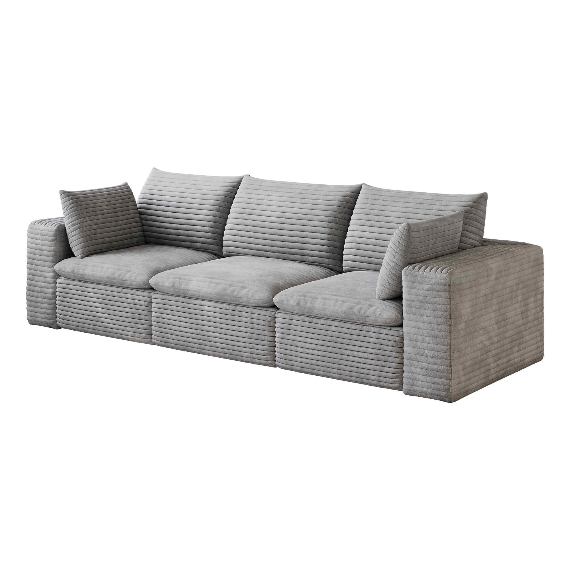 MAYEERTY 102.4 Inch Cloud Modular Sofa, Corduroy Deep‑Seat Couch with Double‑Layer Removable Cushions, No‑Assembly DIY Combination Sponge Sofa for Living Room Bedroom Conference Room Apartment