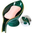 thumbnail image 2 of Jabonera con drenaje automático en cascada para ducha, cocina, baño, bañera, soporte de cerámica de primera calidad, se mantiene seco, prolonga la vida útil, fácil de limpiar sin perforar, verde, 2 of 4