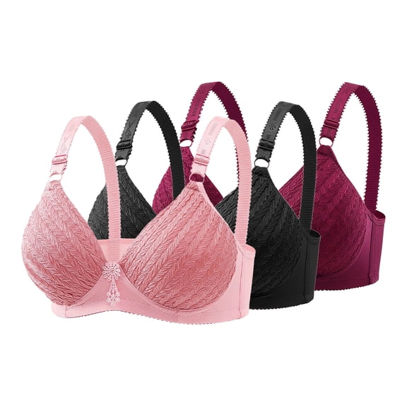 Bralette for Women 3-Pack Wirefree | Everyday Comfort T-Shirt Bra Light Support B/C Cup Nylon Spandex Pink,Size 42