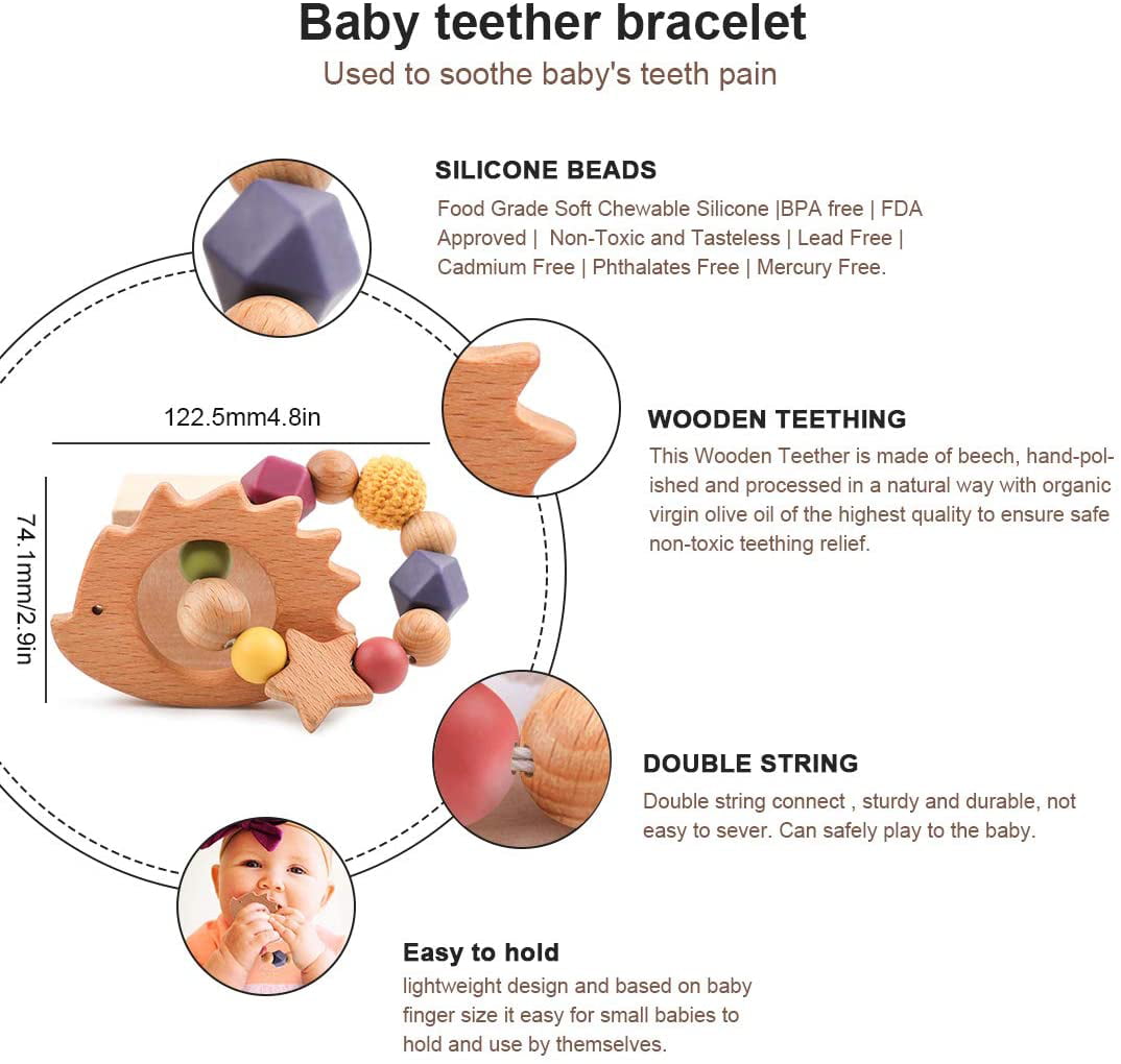 Wood Wooden Baby Teether Bracelet Beads Teething Ring Play Chewing Toy NEW S 