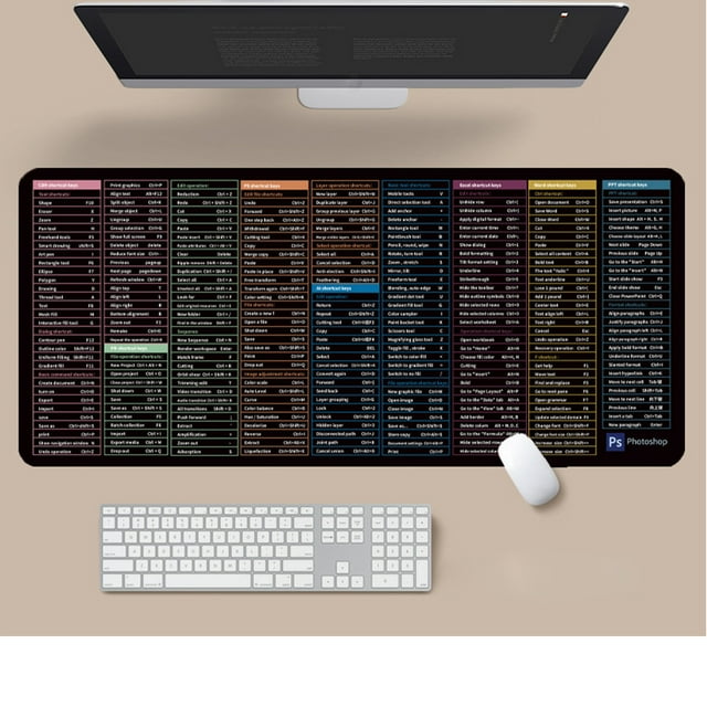 Pompotops TWS Mouse,Computer Mice TWS,TWS Mouse For Laptop,Slim Silent Rechargeable Mouse,800*300*3mm Quick Key Super Large -slip Keyboard Pad - with Office Software Shortcuts Pattern