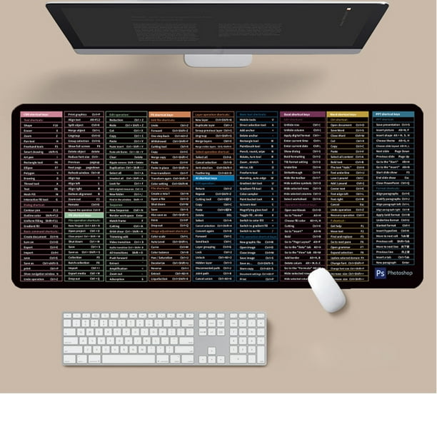 Aparatos electrónicos, accesorios de computadora, teclado y mouse, almohadilla de teclado antideslizante de gran tamaño con accesos directos de software de oficina, patrón de mouse pad