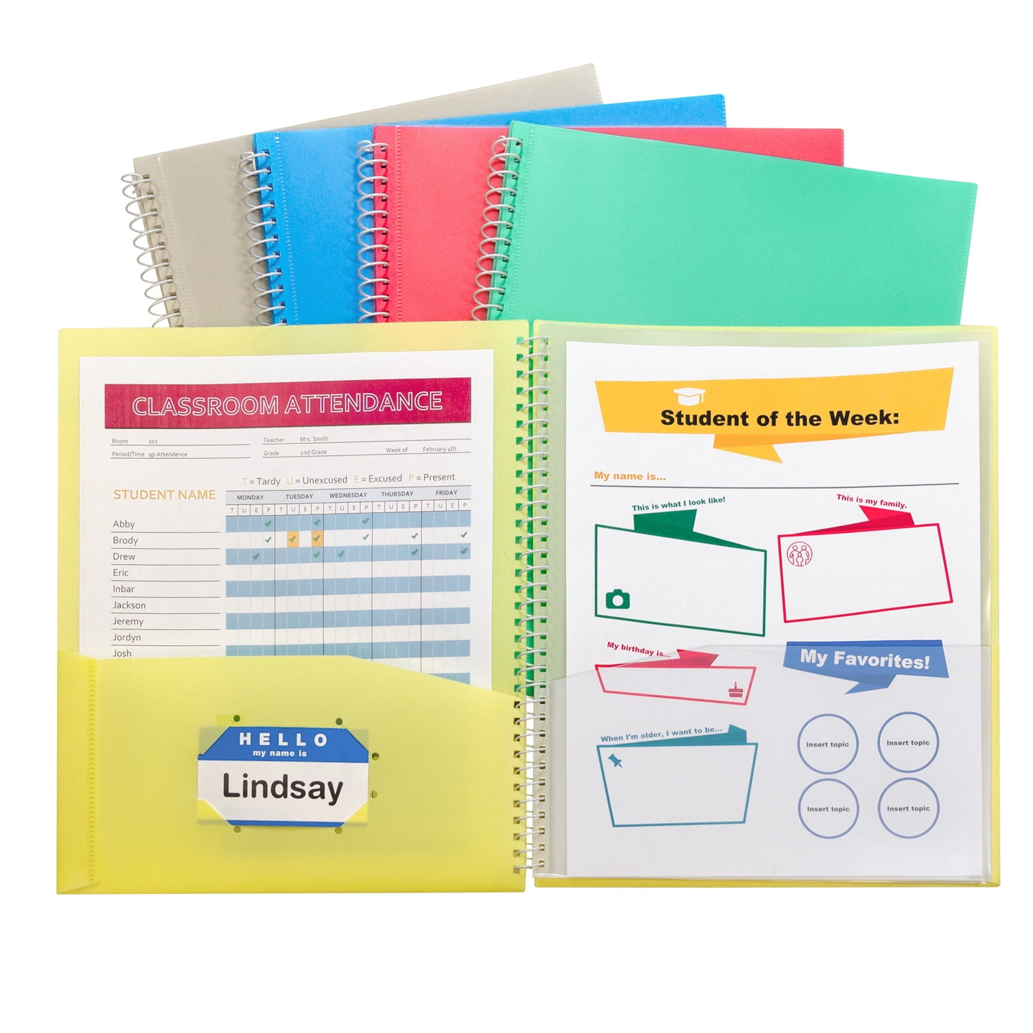 C-Line 8-Pocket Spiral-Bound Poly Portfolio, Pack of 6