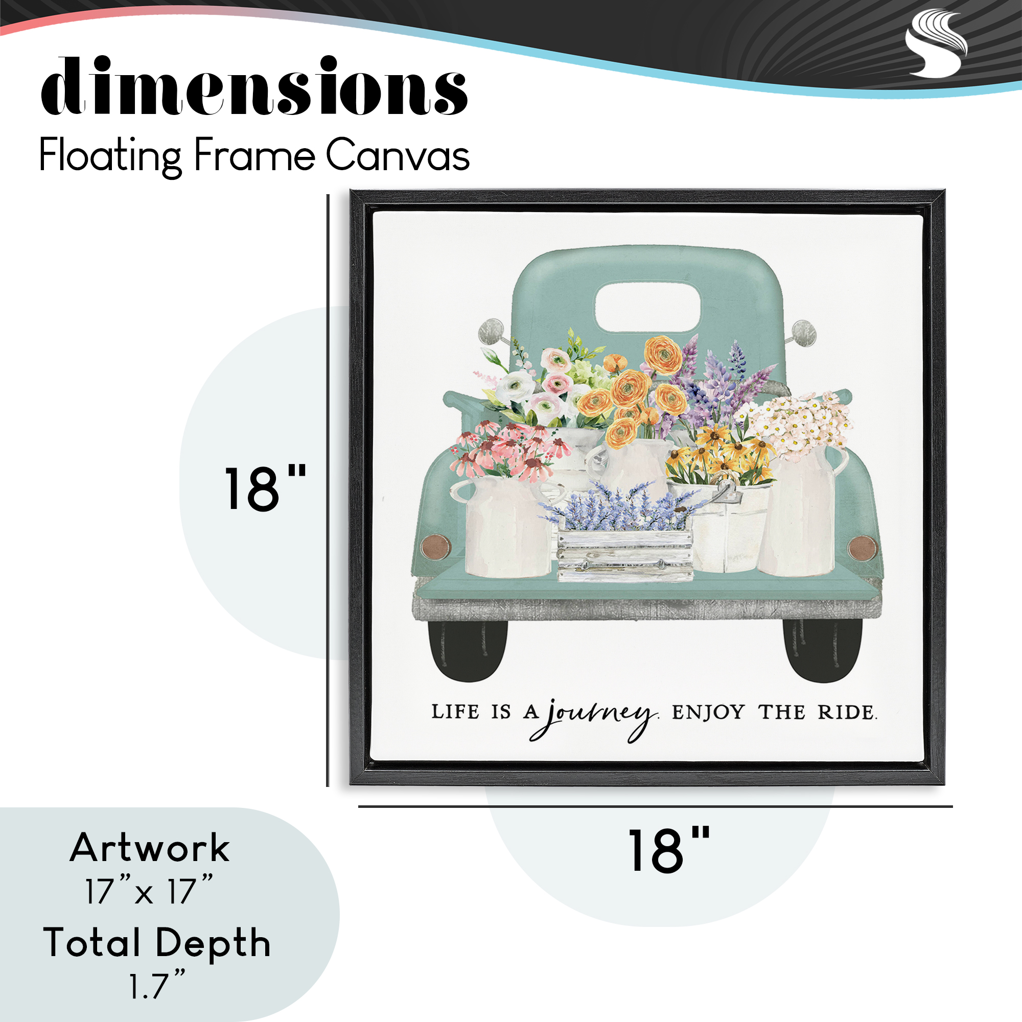 Enjoy Ride Floral Truck Black Framed Floater Canvas Wall Art, design by Lettered and Lined