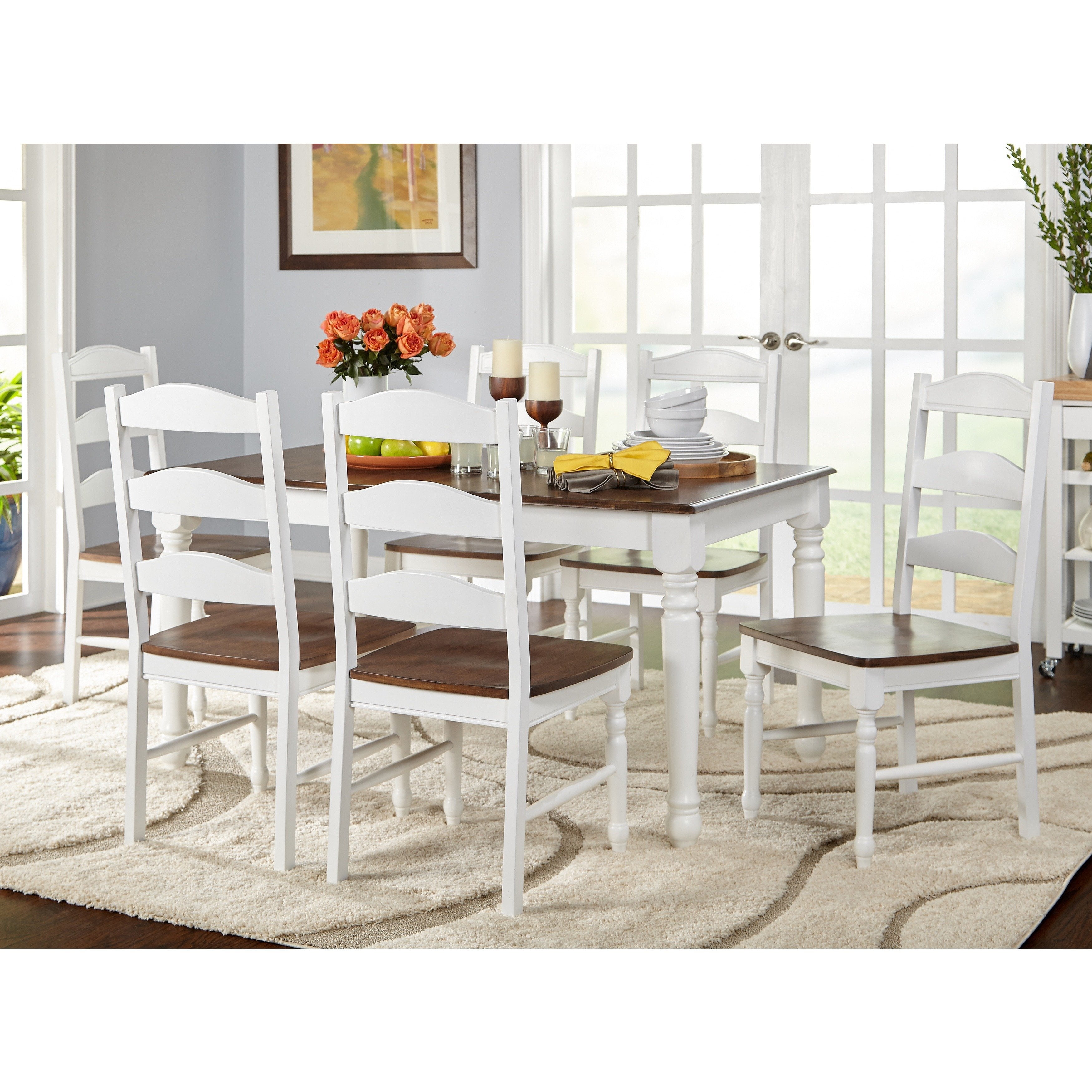 Simple Living Skipton White/Walnut Wood 7-Piece Dining Set - Walmart.com - Walmart.com