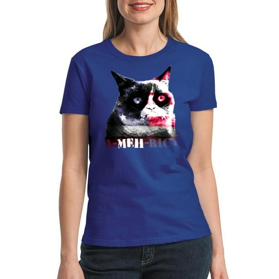 Grumpy Cat A Meh Rica Women Royal Blue T-Shirt NEW Size L, Female Large