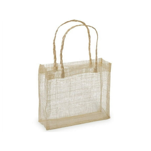 Pack Of 12, 7 X 2 X 6" Sinamay Solid Natural Sinamay Mesh Tote W/2" Side & Bottom Gussets Handles 10"