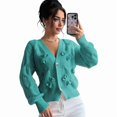 thumbnail image 6 of Women'S Bowknot Chunky Knit Cardigan Sweaters Open Front Cozy Long Sleeve Button Up Cardigan for Winter Green M, 6 of 10