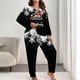 thumbnail image 1 of Conjunto de pantalones y blusa de poliéster para mujer, de manga larga, con estampado de moda, informal, para estar en casa, talla grande, 1 of 4