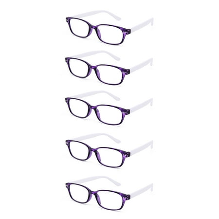 EYE ZOOM 5 Pack Ladies Plastic Fashion Reading Glasses for Women, Tortoise Purple +1.50