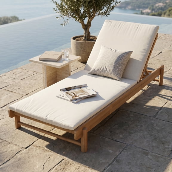 Christopher Knight Home Outdoor Chaise Lounge with 2-Fold Cushion, Adjustable Backrest, Light Teak   Cream