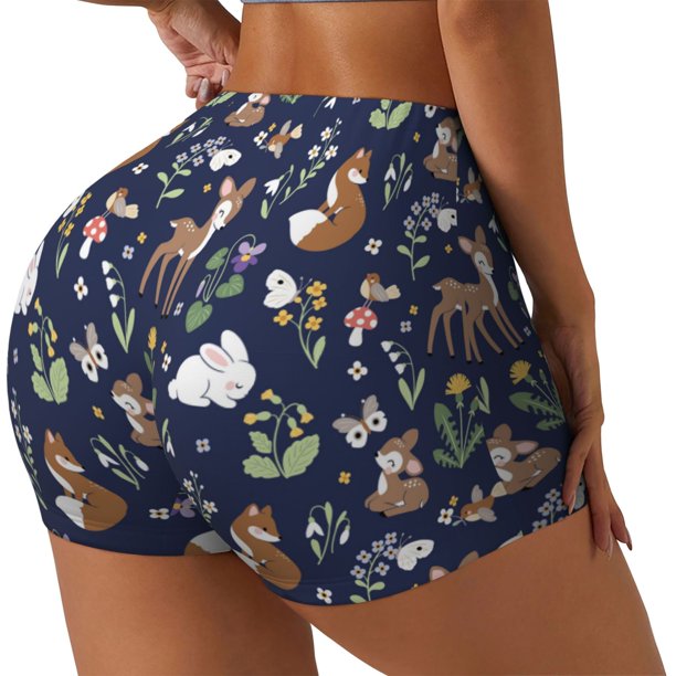 Fotbe Animals And Wildflowers Shorts Sin Costuras – Shorts Deportivos de Cintura Alta para Mujer, Elásticos para Gimnasio, Yoga, Running o Ciclismo-Medium