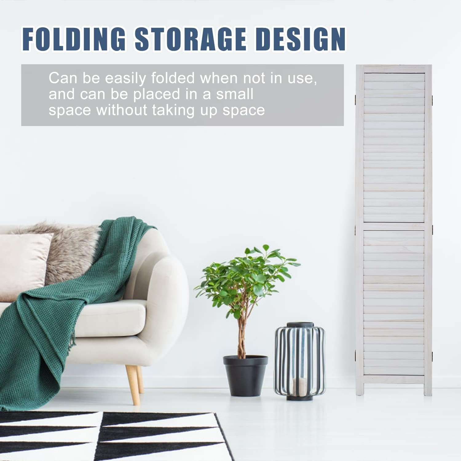 Dkelincs 4 Panel Wood Room Divider 68.9" x 15.7" Folding Privacy Screen Wall Divider for Home Office Bedroom,