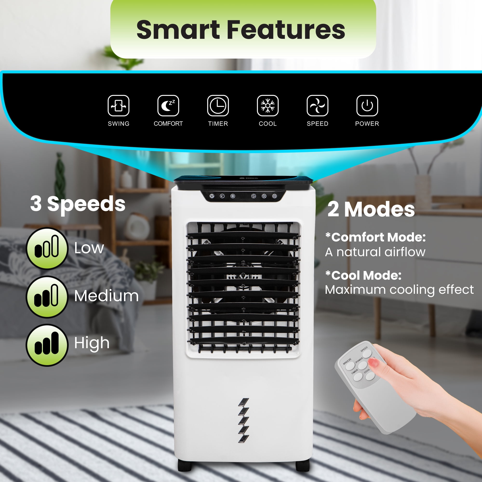 Gorilla Gadgets Powerful Swamp Cooler 5300 CFM, 7 Gallons Water Tank, Portable Indoor Evaporative Air Cooler, Remote Included, Swing Mode, Modern Design, 3 Speeds (LBW-6500RC)