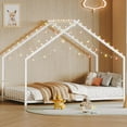 thumbnail image 3 of Twin Size Montessori Bed with LED Light Strips, Metal Floor Bed with Headboard and Footboard,Twin House Bed Frame with Slats Support（White), 3 of 9