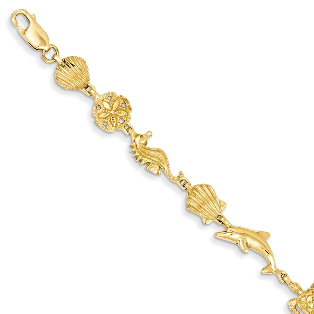 14K Yellow Gold Sea Life Bracelet -7" (7in x 13mm) by