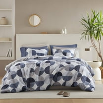 Regency Heights Queen Size Comforter Set, 9-Piece Bed in a Bag Queen, Round Geometric Print Bedding Comforter Set with Sheets, Navy Blue