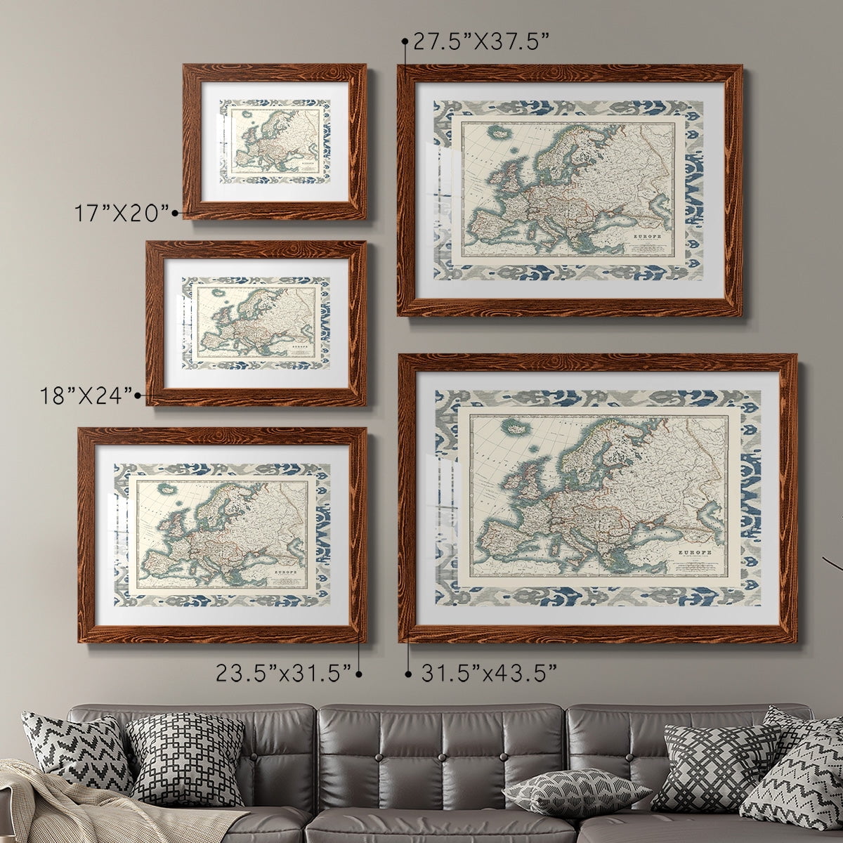 Bordered Map of Europe-Premium Framed Print - Ready to Hang