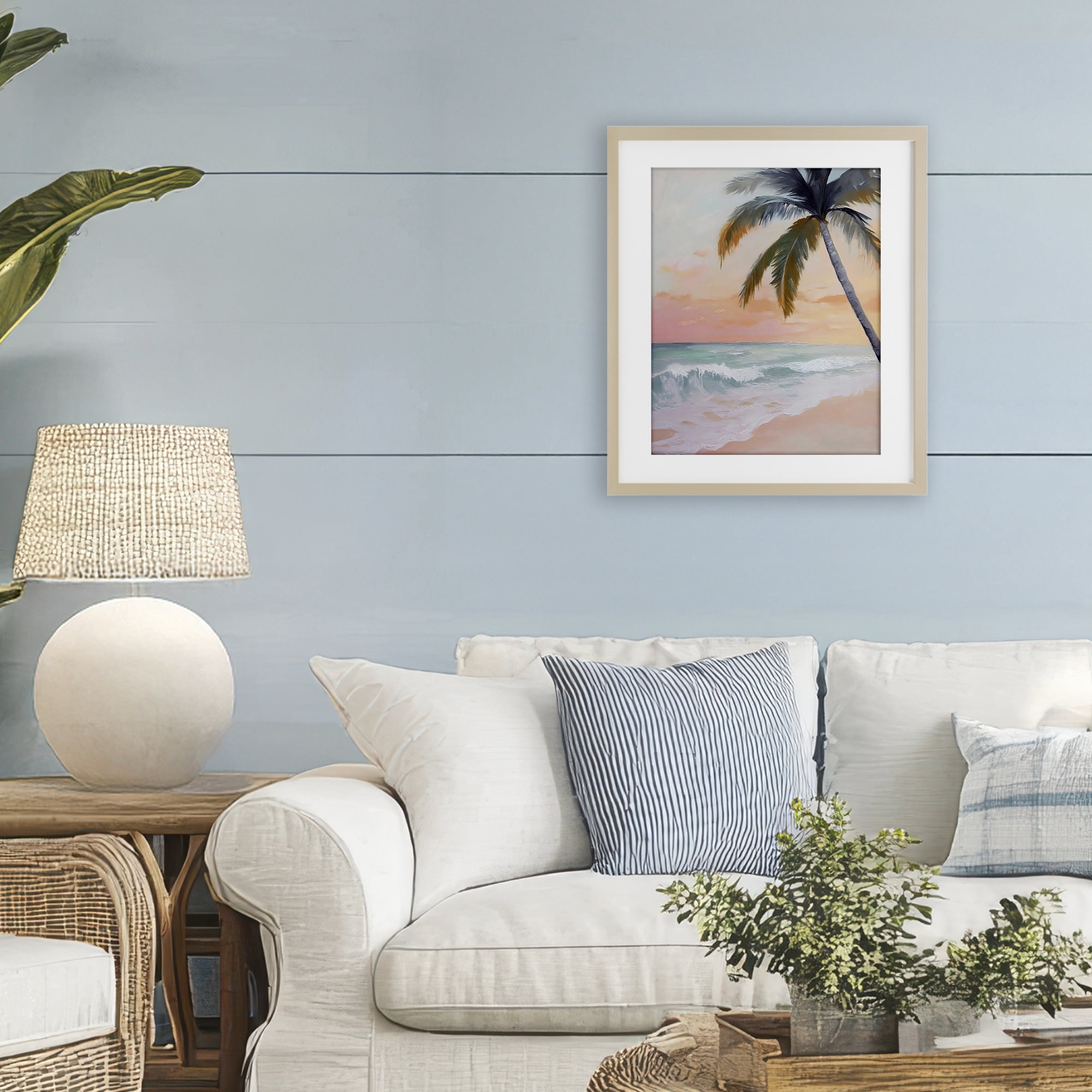 Stupell Industries Tranquil Sunset & Beach Palm Birch Framed Print Under Glass, design by Creative Studio