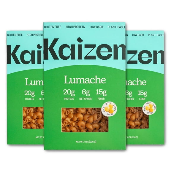 Kaizen Low Carb Keto Pasta Lumache - High Protein (20g), Gluten-Free, Keto-Friendly (6g Net), Plant-Based Lupini Noodles with High Fiber Lupin Flour - 8 ounces (Pack of 3)