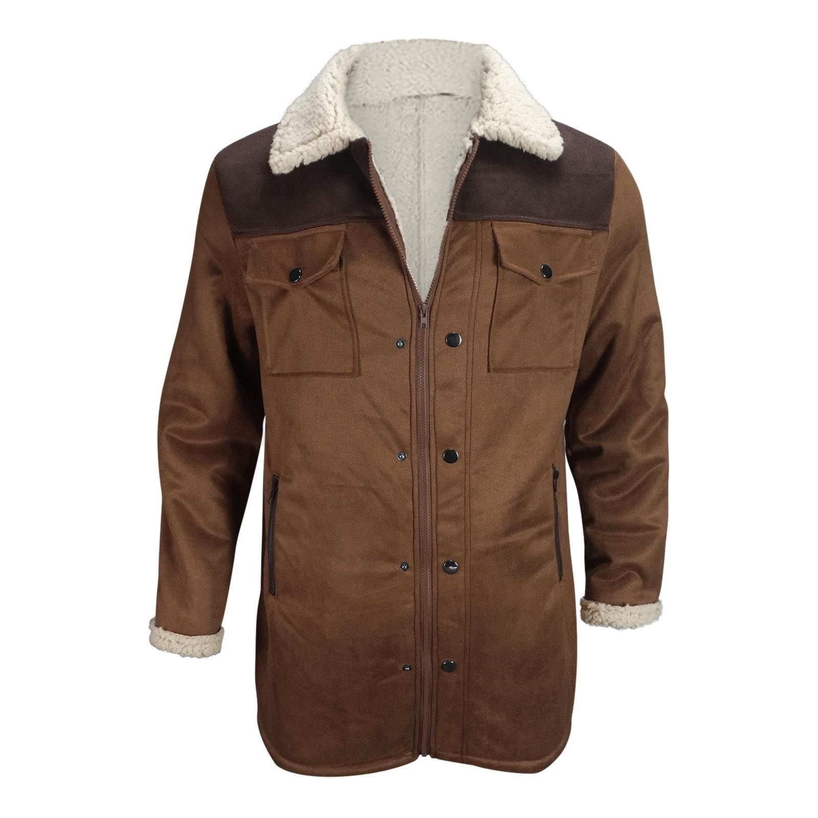 AnuYalue Mens Suede Jacket Fleece Lined Vintage Plush Western Hunting Coat Winter Fleece Long Jackets Distressed Faux Leather Motorcycle Jackets