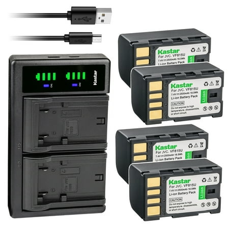Kastar 4-Pack Battery and LTD2 USB Charger Replacement for JVC GZ-MS120BUS GZ-MS120R GZ-MS120RUS GZ-MS123 GZ-MS130 GZ-MS130A GZ-MS130AUS GZ-MS130B GZ-MS130BEU GZ-MS130BUS GZ-MS130R GZ-MS90 GZ-MS90US