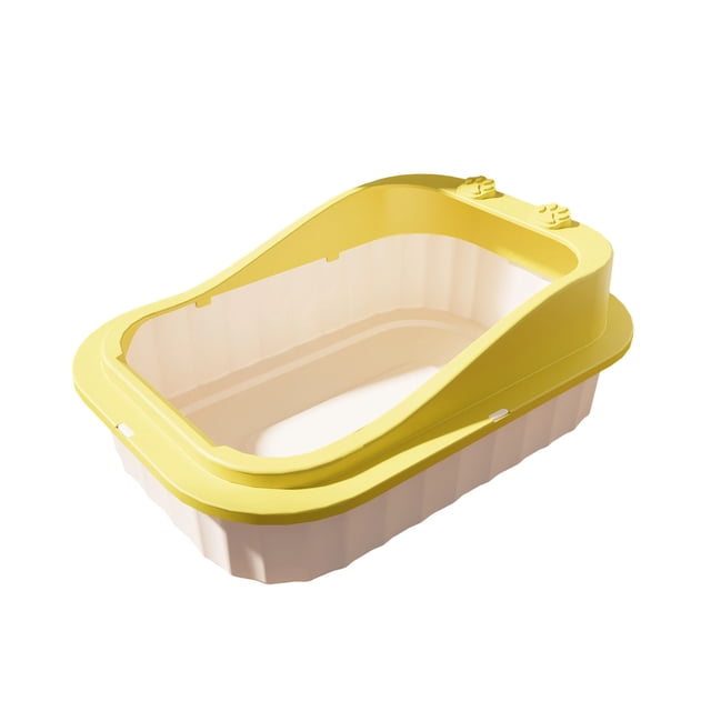 Yellow Plastic Semi Enclosed Cat Litter Box With Tray Large Anti Splash For Kitty Toilet Yellow
