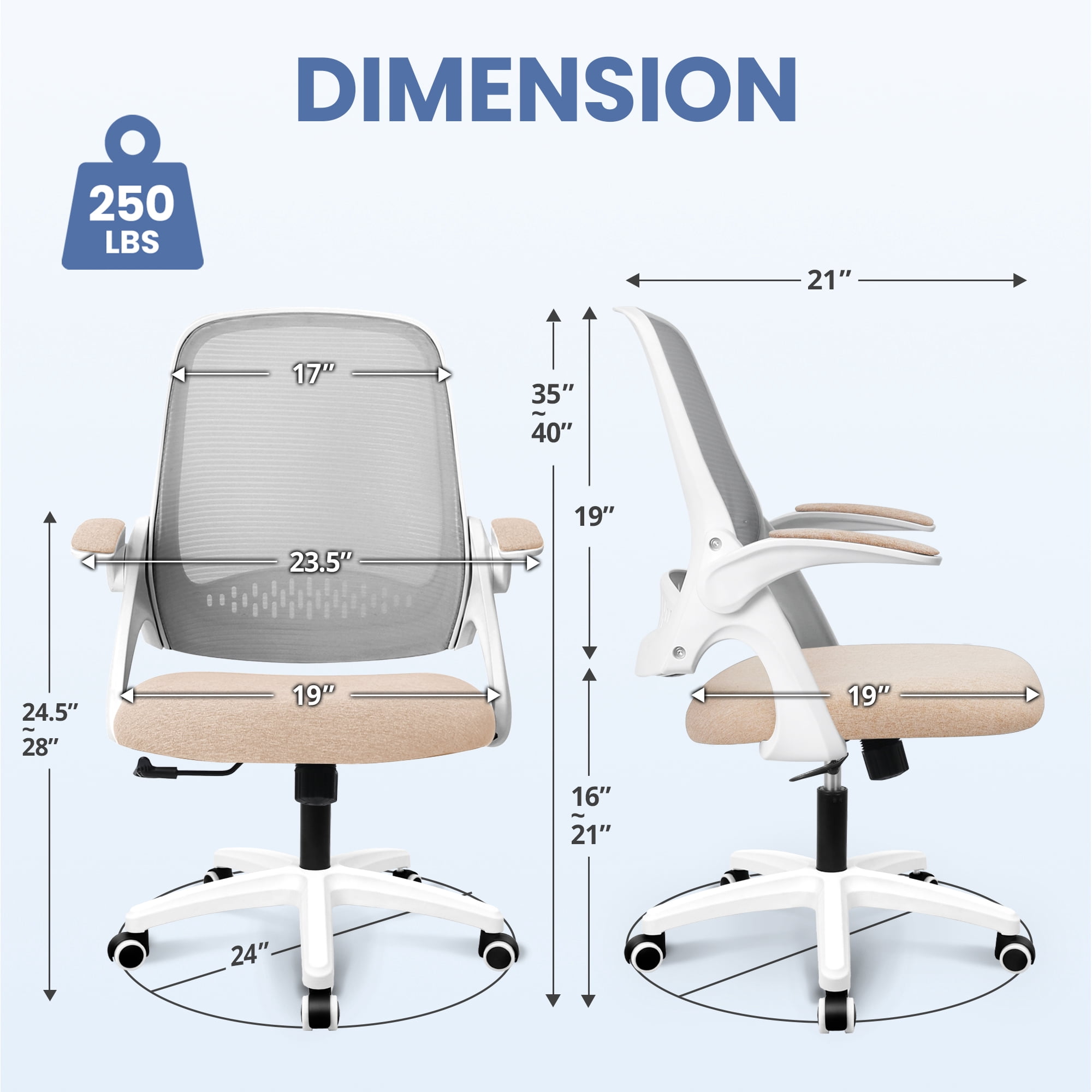 CELTOSS Ergonomic Office Chair, Flip-Up Arms, Adjustable Lumbar Support, Beige