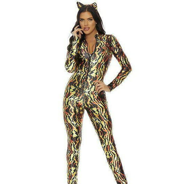 Sexy Seductive Stripes Tiger Print Catsuit Jumpsuit