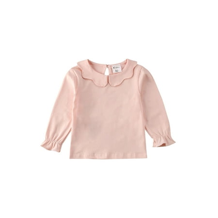 

1-7Y Toddler Kid Girls Solid Color Tops Ruffles Long Sleeve Blouses Autumn Spring Casual T Shirt