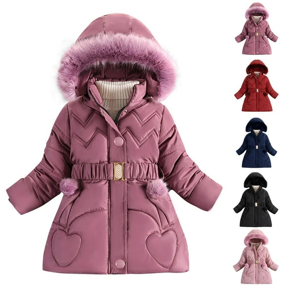 MKOSPLRT Girls Winter Jacket Heavyweight Fleece Outerwear Jackets Hooded Long Puffer Coat Windproof Parka with Pocket 4-12Y