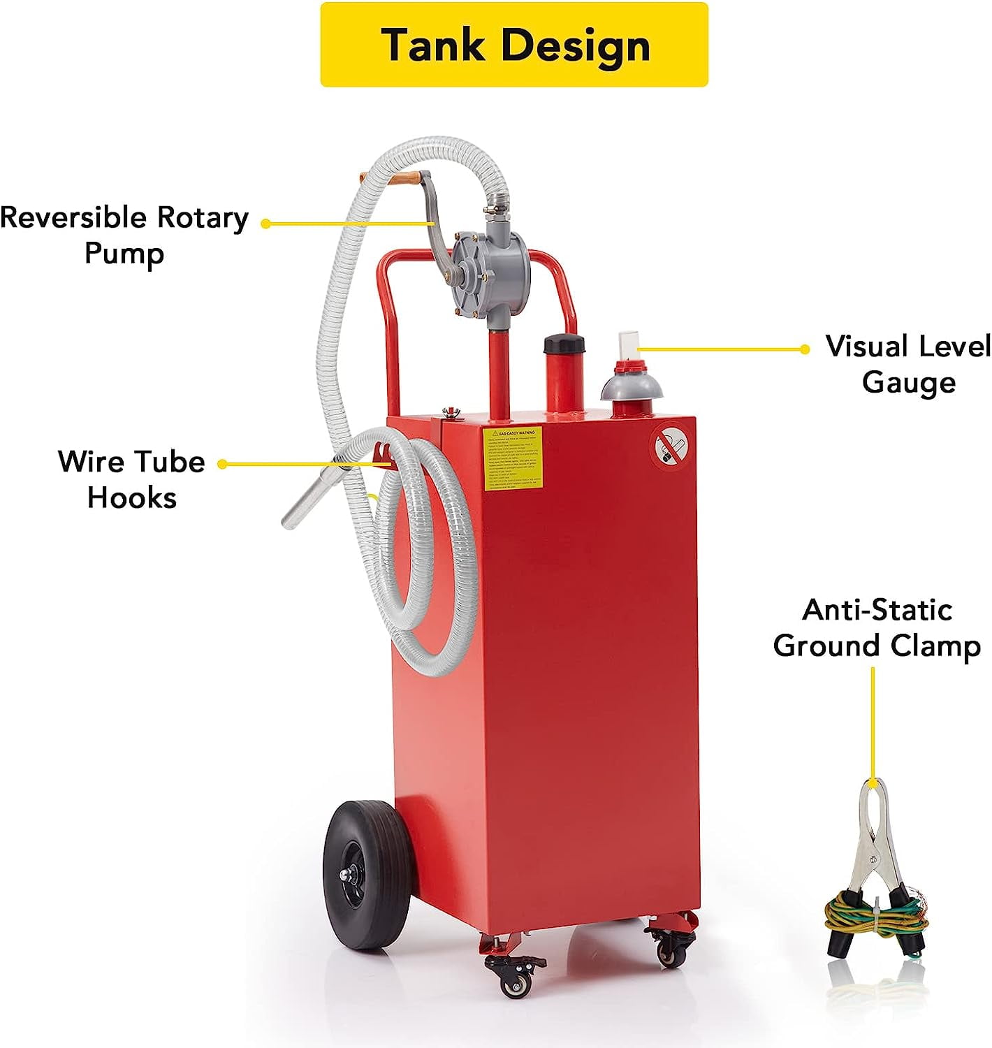 EastVita 40 Gallon Gas Caddy with Pump Gasoline Tank Fuel Storage Tank Portable with 2 Wheels for Boat, Car,Garden, Lawnmower, ATV (Red)