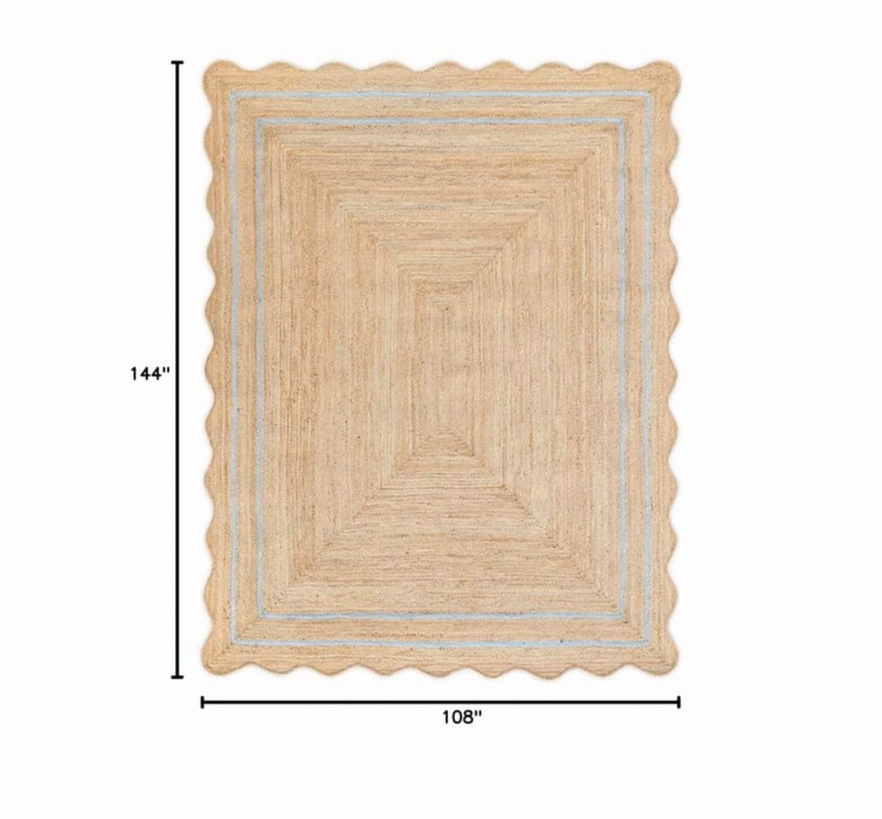 Wave Scalloped Natural Jute Rug, Handmade Boho Farmhouse Braided Eco-Friendly Indoor Carpet for Living Room, Bedroom, Hallway, Gray, 9 X 12 FT