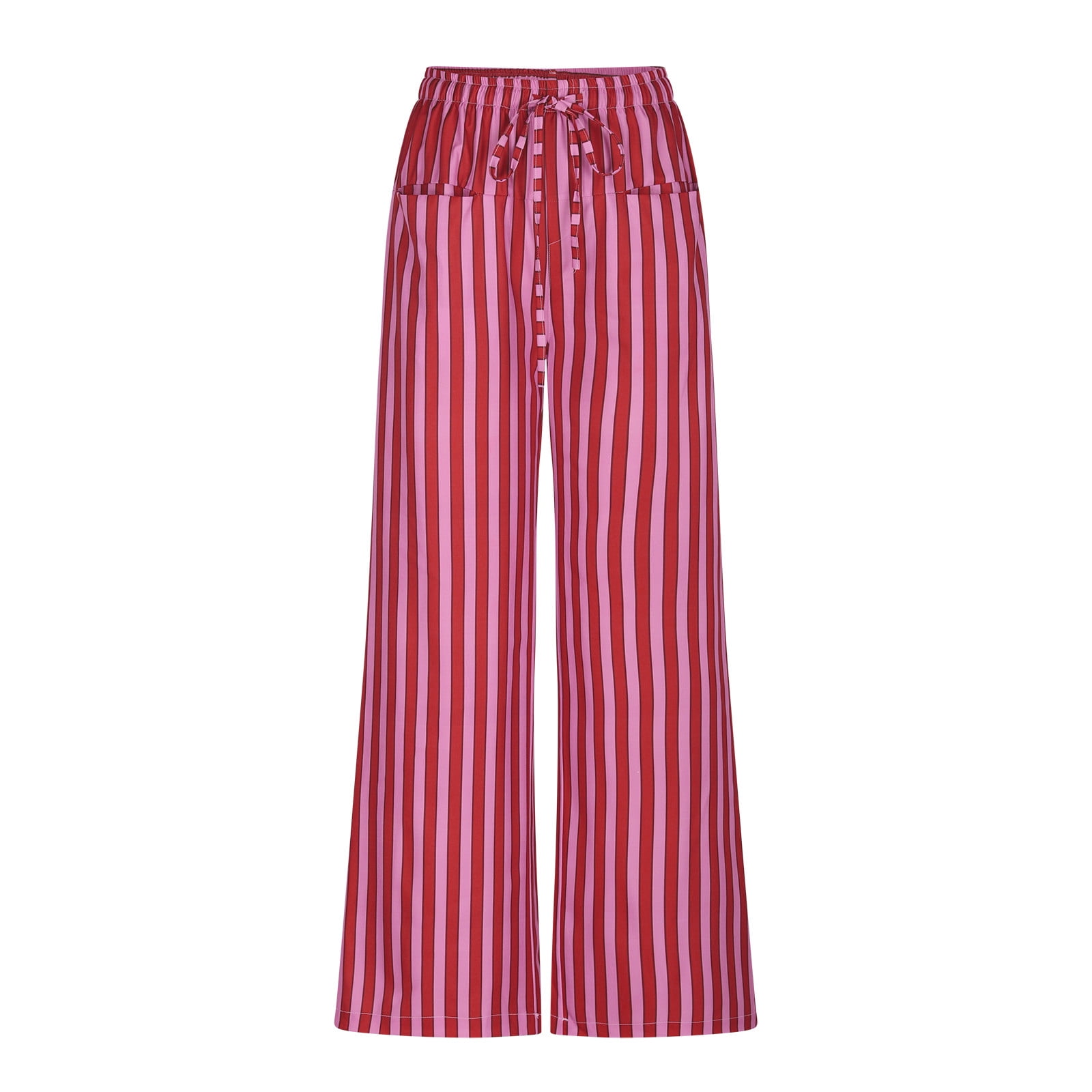 WCMZJ Women Drawstring Striped Pants Loose Wide Leg Trousers