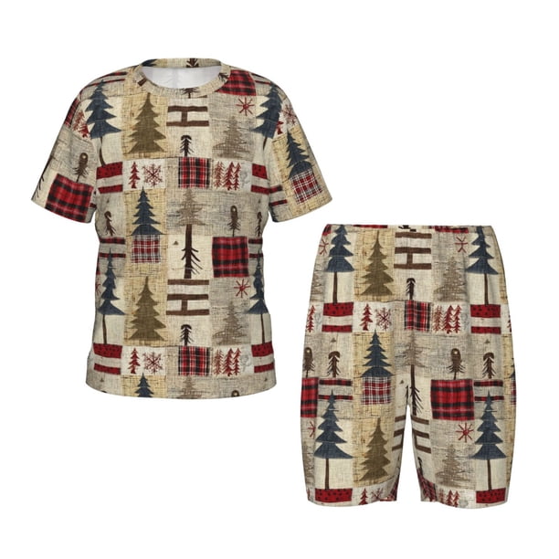 Balery Rustic Plaid Forest Lodge Conjunto de Pijama Infantil de Manga Corta con Estampado – Ropa de Dormir de Algodón Suave-Large