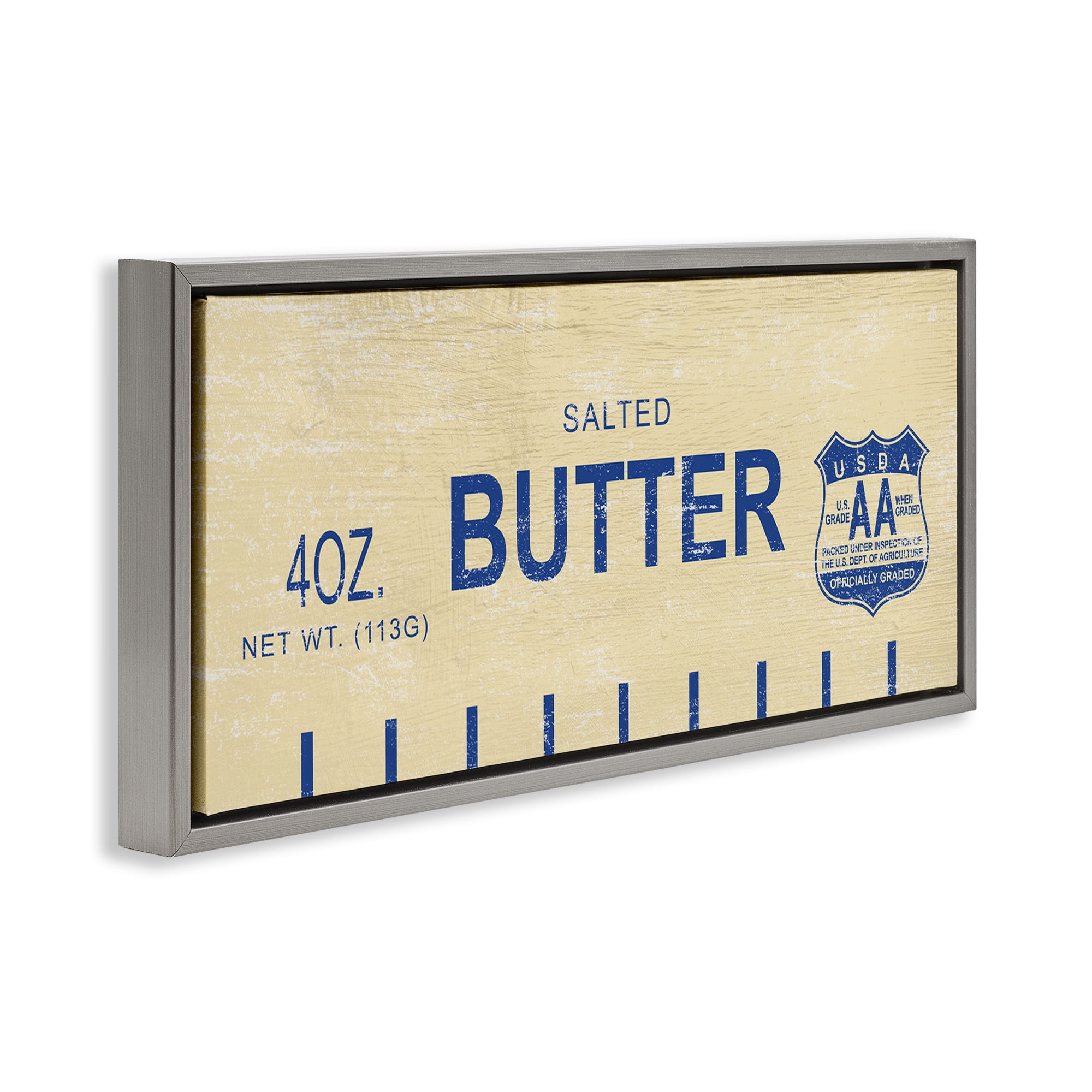 Stupell Industries Vintage Salted Butter Food & Beverage Painting Gray Floater Framed Canvas Art Print Wall Art, 25 x 11