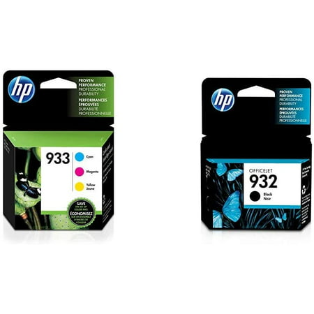 Ink Cartridge Bundle | Black  Cyan  Magenta  Yellow | CN057AN  CN058AN  CN059AN CN060AN Important information Legal Disclaimer Expect professional-quality documents when you use Original printer ink and toner cartridges. Dependable performance  consistent page yields  and standout results are the norm – something the competition can’t match. With Original Ink and Toner cartridges  you can also avoid costly reprints and help ensure the flawless performance you expect from your printer. From the manufacturer Product Description 933 | 3 Ink Cartridges | Cyan  Magenta  Yellow | CN058AN  CN059AN CN060AN 933 Cyan  Magenta & Yellow Ink Cartridges  3 Cartridges (CN058AN  CN059AN  CN060AN). 933 ink cartridges work with: Officejet 6100  6600  6700  7110  7510  7610  7612. ink cartridge yield (approx. ) per cartridge: 330 pages cyan  330 pages magenta  330 pages yellow. Up to 2x more prints with Original ink vs refill cartridges. Original ink cartridges: genuine ink for your printer. Ensure that your printing is right the first time and every time with printer ink: 933 ink. What’s in the box: 933 ink cartridges (1 Cyan  1 Magenta  1 Yellow). Colors: Cyan  Magenta  Yellow. . Colors: Cyan  Magenta  Yellow. 932 | Ink Cartridge | Black | CN057AN 932 Black Ink Cartridge (CN057AN) for Officejet 6100 6600 6700 7110 7510 7610 7612. 932 ink cartridges work with: Officejet 6100  6600  6700  7110  7510  7610  7612. 932 ink cartridge yield (approx.): 400 pages. Up to 2x more prints with Original ink vs refill cartridges. Original ink cartridges: genuine ink for your printer. Ensure that your printing is right the first time and every time with printer ink: 932 ink. What s in the box: 1 New Original 932 ink cartridge (CN057AN). Color: Black.