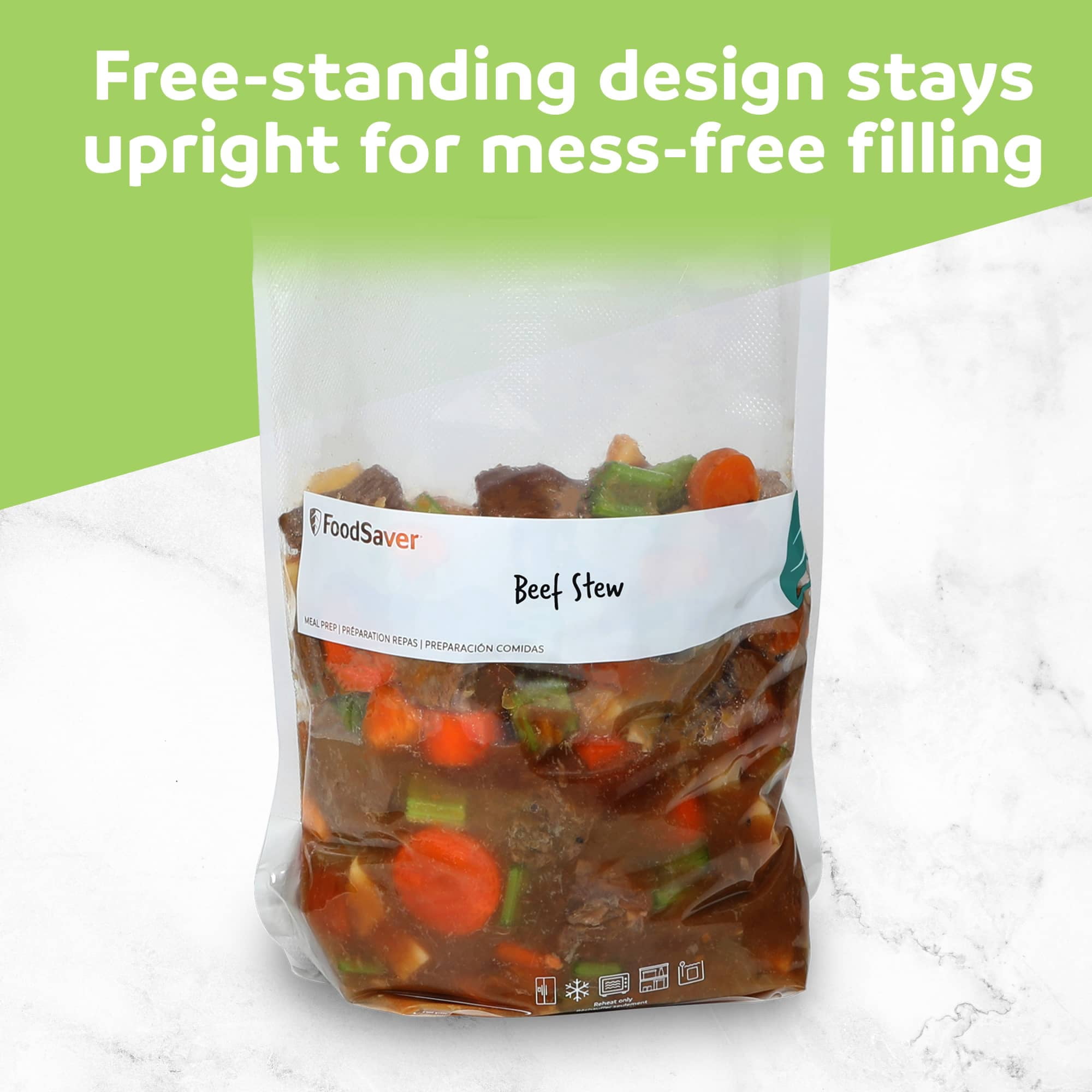 FoodSaver Easy Fill 1-Gallon Vacuum Sealer Bags, 12 Count BPA-Free Bags with Free-Standing Design for Meal Prep, Sous Vide, and Food Storage