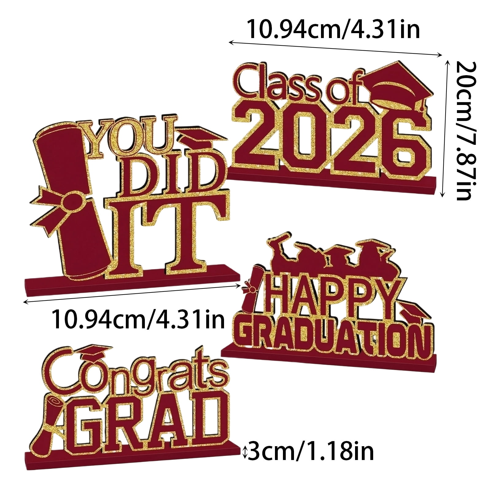 2026 Graduation Decorations | Purple Wooden Graduation Party Centerpieces, Class of 2026 Grad Party Decor for Table Display, 4 Pack Graduation Decor for Grad Parties